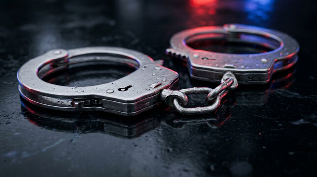 Metal Handcuffs Close-up, Law Enforcement, Crime, Justice Symbol