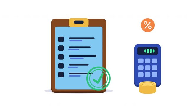 Business Checklist and Calculator with Financial Success Animation. Task Completion, Budgeting, and Financial Planning Concept.