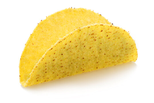 Mexican meat taco or beef stuffed tortilla isolated on white background. File contains clipping path.