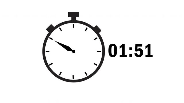 countdown 2 minutes or 120 seconds with stopwatch icon sign, countdown timer clock icon animation, Timer, clock, stopwatch icon animation on transparent background, 4k video