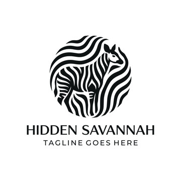 black zebra with abstract line pattern for wildlife safari logo design
