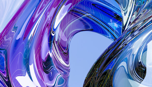 Abstract swirling blue and purple digital artwork with glossy