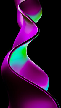 Abstract flowing purple and green ribbon digital illustration