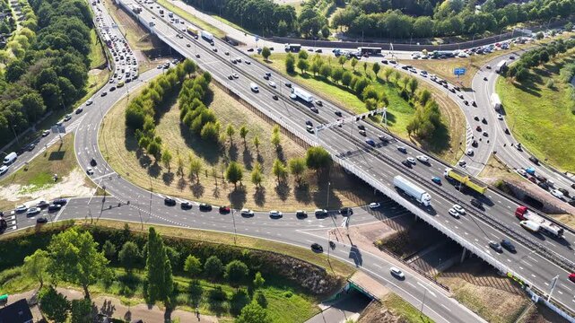 Traffic at a highway junction in Zwolle where the A28 runs through the city in Overijssel The Netherlands.