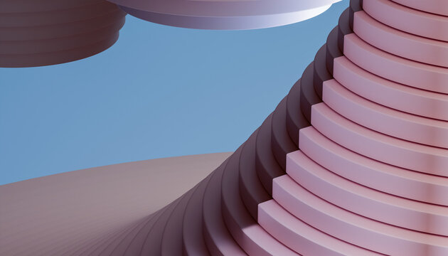 Abstract 3d render of layered curved pink shapes