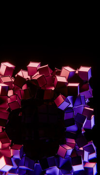 Abstract 3d render of glossy colorful cubes in circular pattern