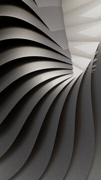 Abstract curved layered paper sculpture with spiral design
