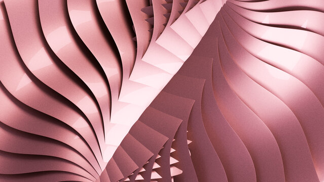 Abstract layered curved pink surfaces in digital illustration