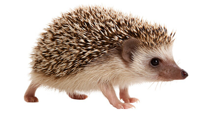 Small African pygmy hedgehog with brown and white spiky quills © dominica