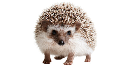 Small African pygmy hedgehog with brown and white spiky quills © dominica
