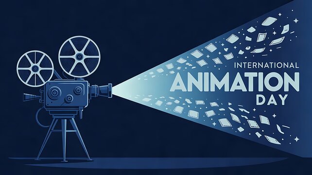 Vintage movie projector for international animation day illustration