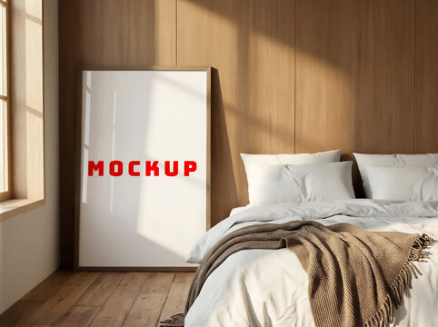 Empty Frame Mockup, Bedroom Poster Mockup Design, Modern Living Room Frame Interior Mockup,