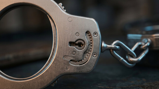 Close-up of Metal Handcuffs Restraint Security Justice Crime Law Enforcement