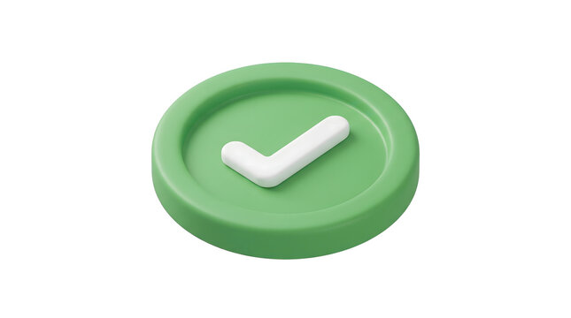 3d render of a green check mark icon isolated on white background, representing success, approval, or task completion in a modern, minimalist style