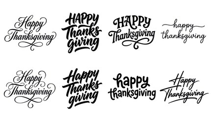 Happy Thanksgiving typography logo design set with black lettering and cursive calligraphy styles © Rose