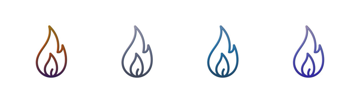 Fire flame icon set with colorful gradient outline for web design UI
