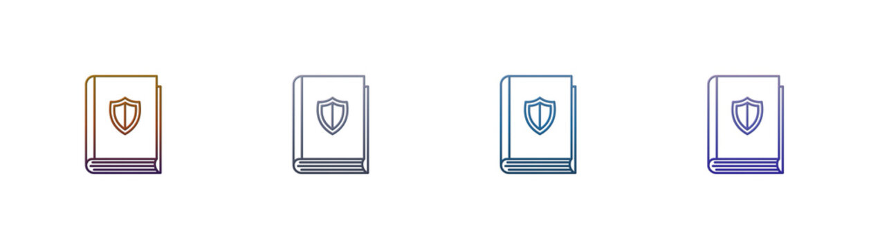 Book icon set with shield symbol for security and legal document design