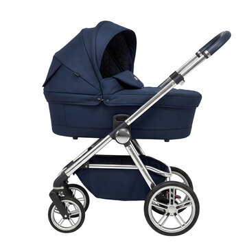 Navy Blue Baby Stroller Pram on Transparent Background