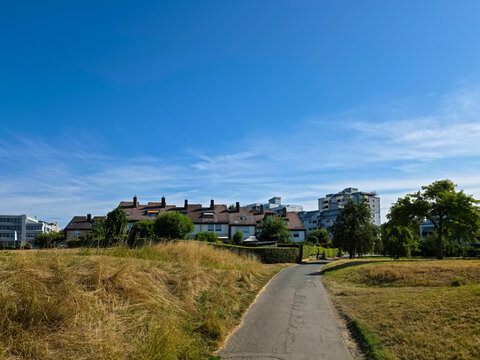  germany, scenic summer road leading toward ostfildern ruit houses through lush vegetation and peaceful natural surroundings