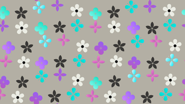 Seamless pattern of stylized flowers in multiple colors