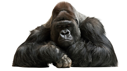 Large silverback gorilla resting with arms crossed and serious facial expression © Clementine