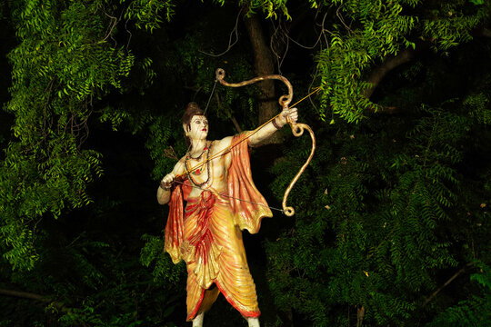 Statue of Lord Rama pointing bow and arrow in a certain direction. Lord Rama is the main character of the Epic Ramayan (An epic literature holds great value in Hinduism).
Rama is great god in Hinduism