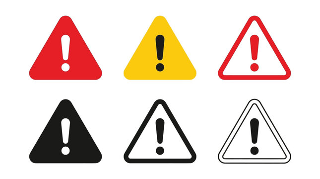 Warning sign collection featuring danger triangles with exclamation marks inside.