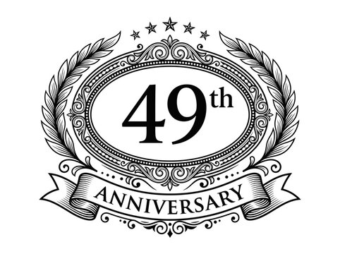 49th Anniversary Vector Emblem with Ornate Oval Frame and Ribbon Banner