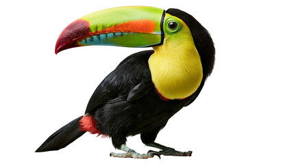 Keel-billed toucan with vibrant multicolored beak and bright yellow throat © Clementine