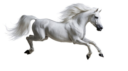 Majestic white horse galloping with flowing mane and tail in dynamic motion © Clementine