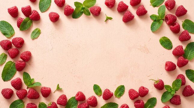 Strawberry Border Frame with Fresh Mint Leaves