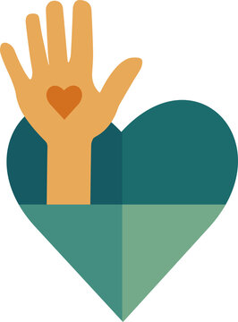 Hand in heart logo.