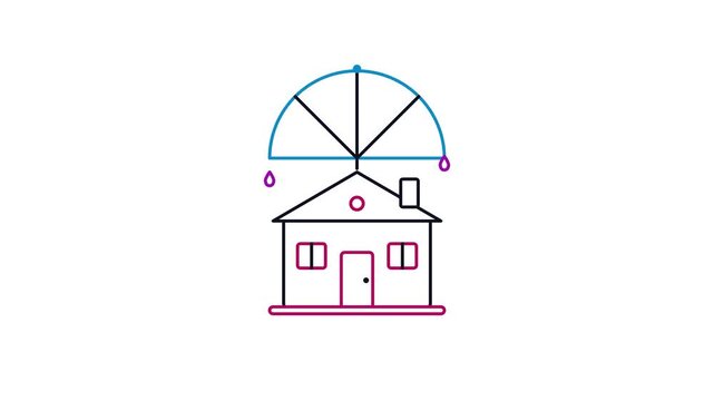 Seamless 4K looping animation of a flat home coverage icon sheltering house, centred and isolated on a clean white background with plenty of copy space. Bold outlined vector shapes in purple and viole