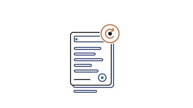 Animated flat renewal cycle icon in a minimal vector style, renewing policy in a smooth 4K seamless loop. The symbol sits alone in the centre of a bright white background in blue and azure, leaving ro