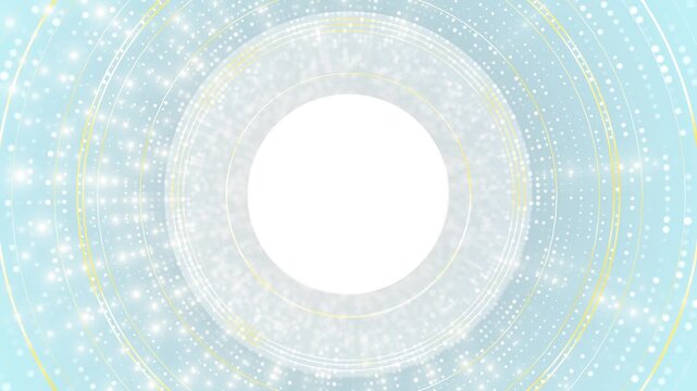 White center is encircled champagne lines haze of luminous specks on aqua . clean circular layout offers room for text delicate glitter accents suit greetings, invitations celebratory announcements.
