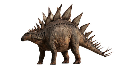 Brown Stegosaurus dinosaur with large bony plates and tail spikes © Lysander