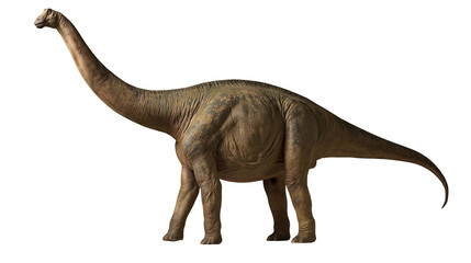 Brown Brachiosaurus dinosaur with long neck and textured skin standing in profile © Lysander