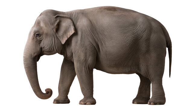 Large grey Asian elephant standing in profile view