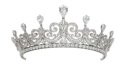 Ornate silver tiara encrusted with sparkling diamonds and pear shaped gemstones © Lysander