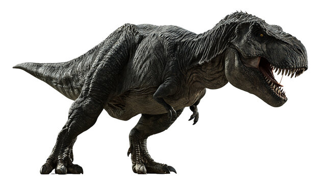 Ferocious Tyrannosaurus Rex dinosaur with textured dark skin and sharp teeth