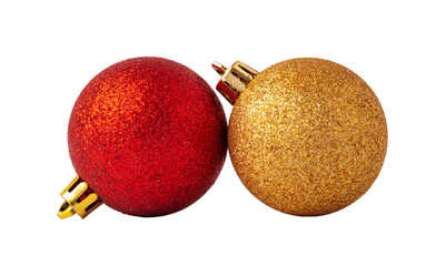 Fototapeta premium Christmas ornaments in red and gold colors placed together for decoration during holiday season