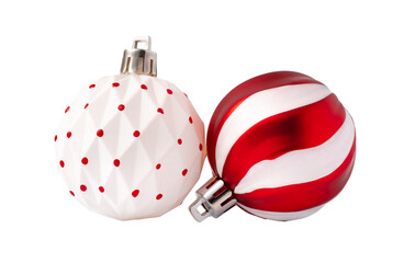 Fototapeta premium Bright holiday ornaments sit together on a white background during the festive season