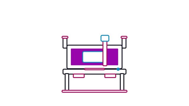 Seamless 4K looping animation of a flat screen printing icon pulling squeegee, centred and isolated on a clean white background with plenty of copy space. Bold outlined vector shapes in purple and vio