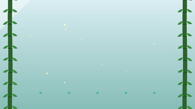 Animated bamboo stalks frame on side edges with floating golden magic particles background.