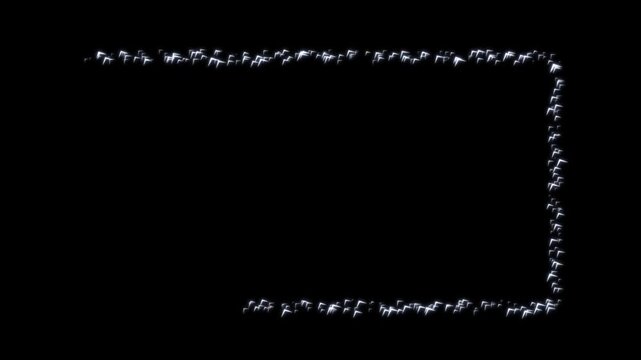 Animated border frame formed by small white musical notes traveling along rectangular path on black.