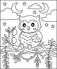 Fototapeta premium Cute Owl Flying with Balloons Coloring Page kids