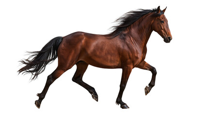 Galloping bay horse with flowing black mane and tail in motion © Eustace