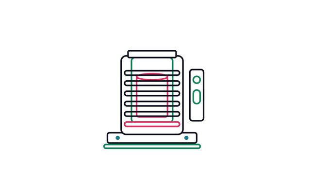 Seamless 4K looping animation of a flat induction furnace icon melting charge, centred and isolated on a clean white background with plenty of copy space. Bold outlined vector shapes in fresh green an