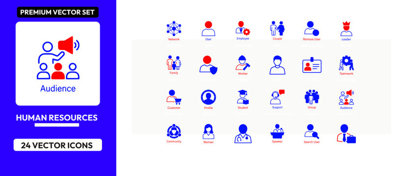 Human resources people icons set for business networking management and team collaboration.