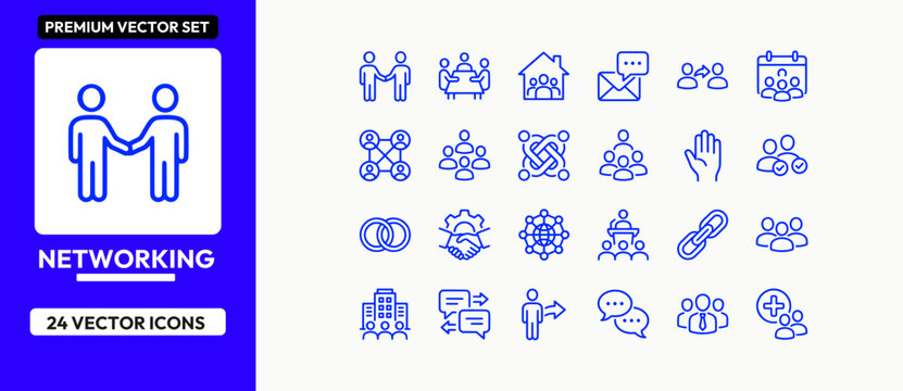 Networking social interaction icons set with business partnership and community connection.